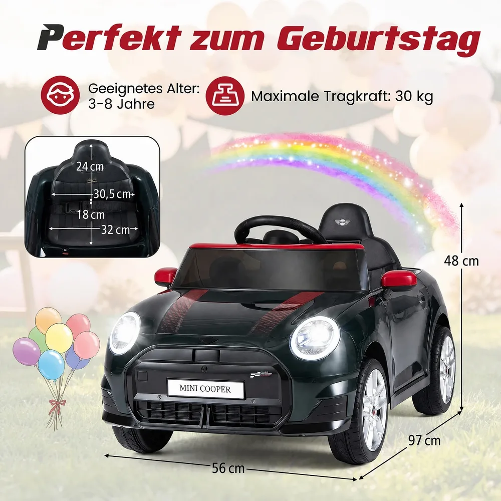 Детска електрическа кола 12 V в стил BMW Mini с дистанционно и LED светлини, черна, снимка 4
