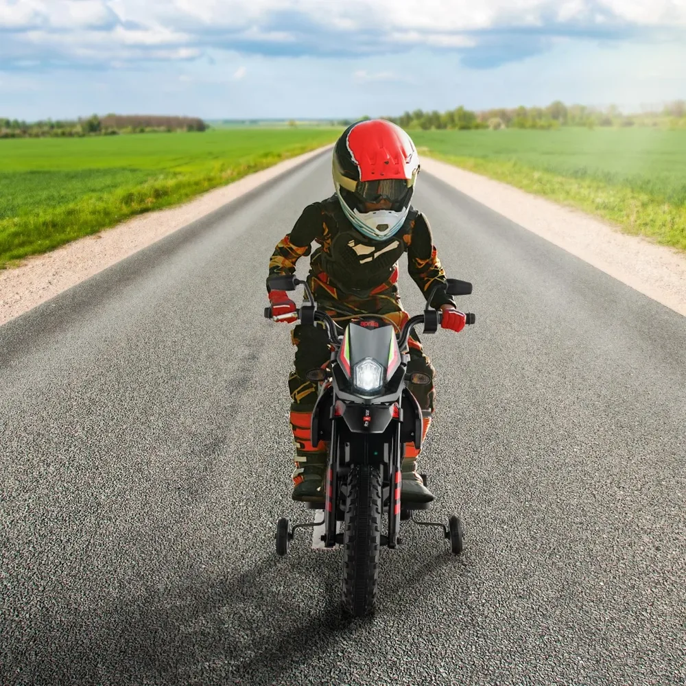 Детски електрически мотор Aprilia 12 V с помощни колела, лицензиран, червен, снимка 6