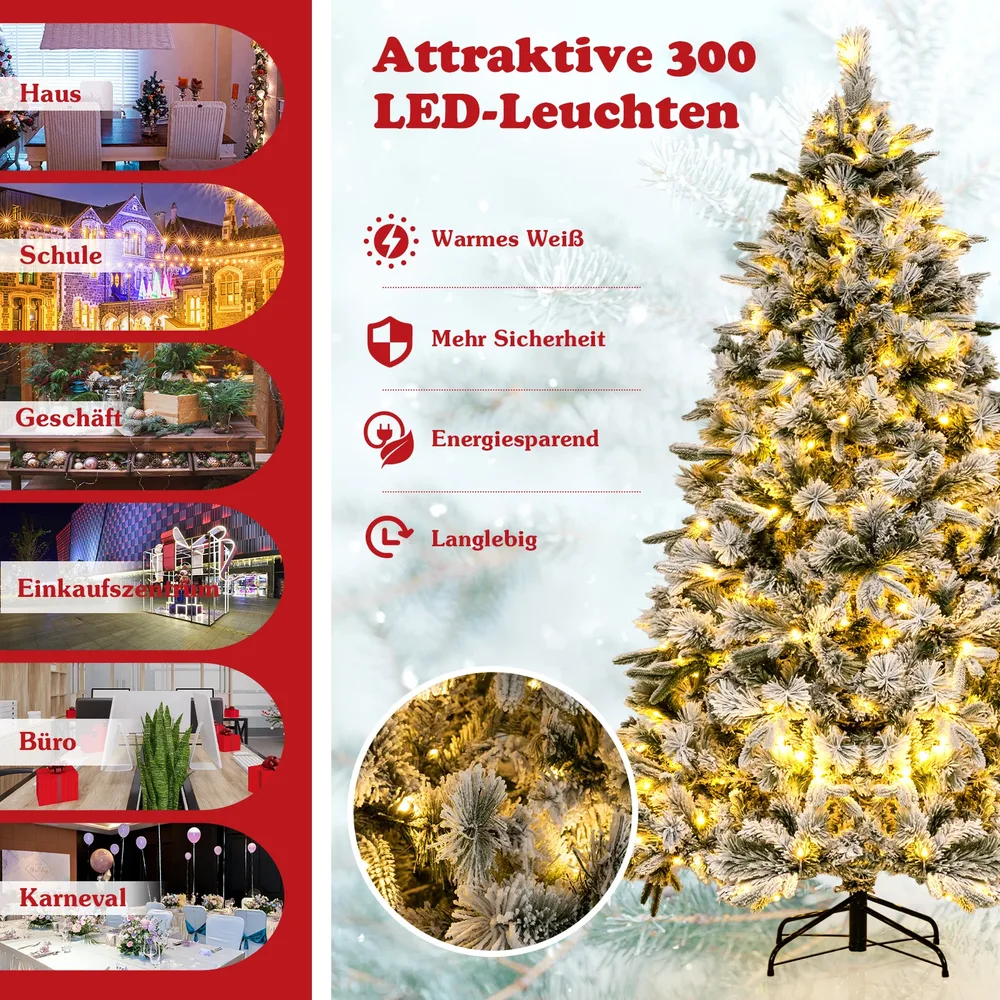 Изкуствена заснежена елха с 300 топли LED светлини, 215 см, снимка 2
