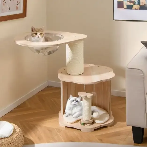 Дърво за котки на 3 нива с къщичка, космическа капсула и драскалки, снимка 2