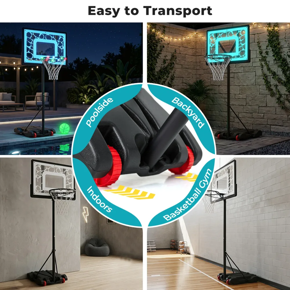 Баскетболен кош с LED светлини за басейн, двор и вечерна игра, снимка 5