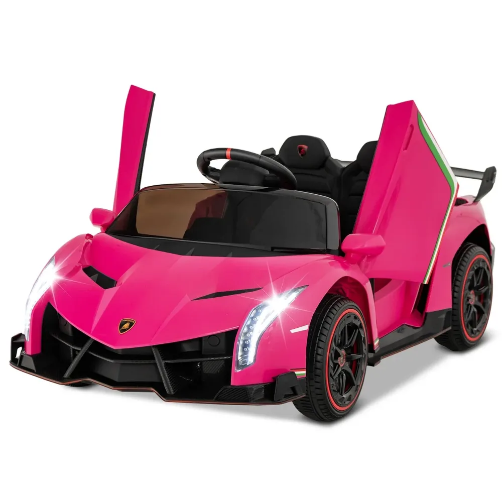 Детска електрическа кола Lamborghini 12V с дистанционно, LED фарове и музика, розова