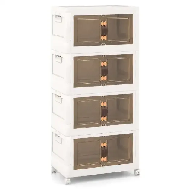 Модулен шкаф на колелца с 4 подреждащи се кутии с врати, 49,5 × 31,5 × 112,5 см