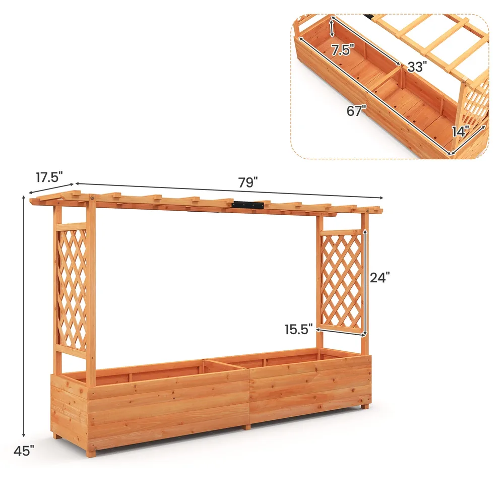 Повдигната леха от елово дърво с решетъчна шпалера и дренажни отвори, оранжева, снимка 4