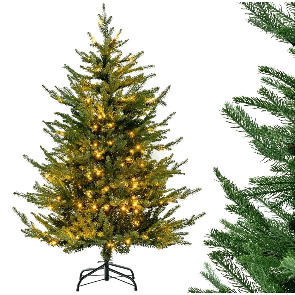 Изкуствена елха със 180 топли LED светлини и 8 режима, 136 см
