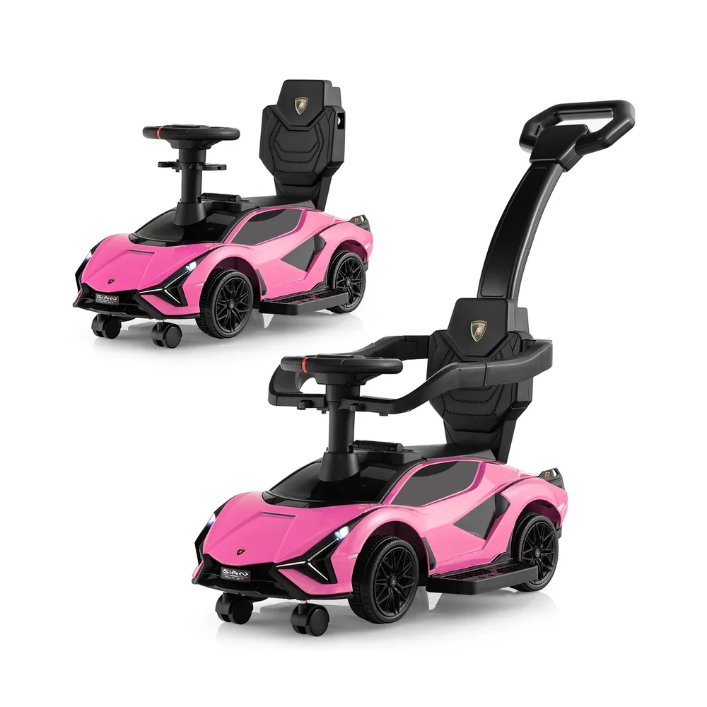 Детска кола 3 в 1 Lamborghini за каране, ходене и бутане, розова