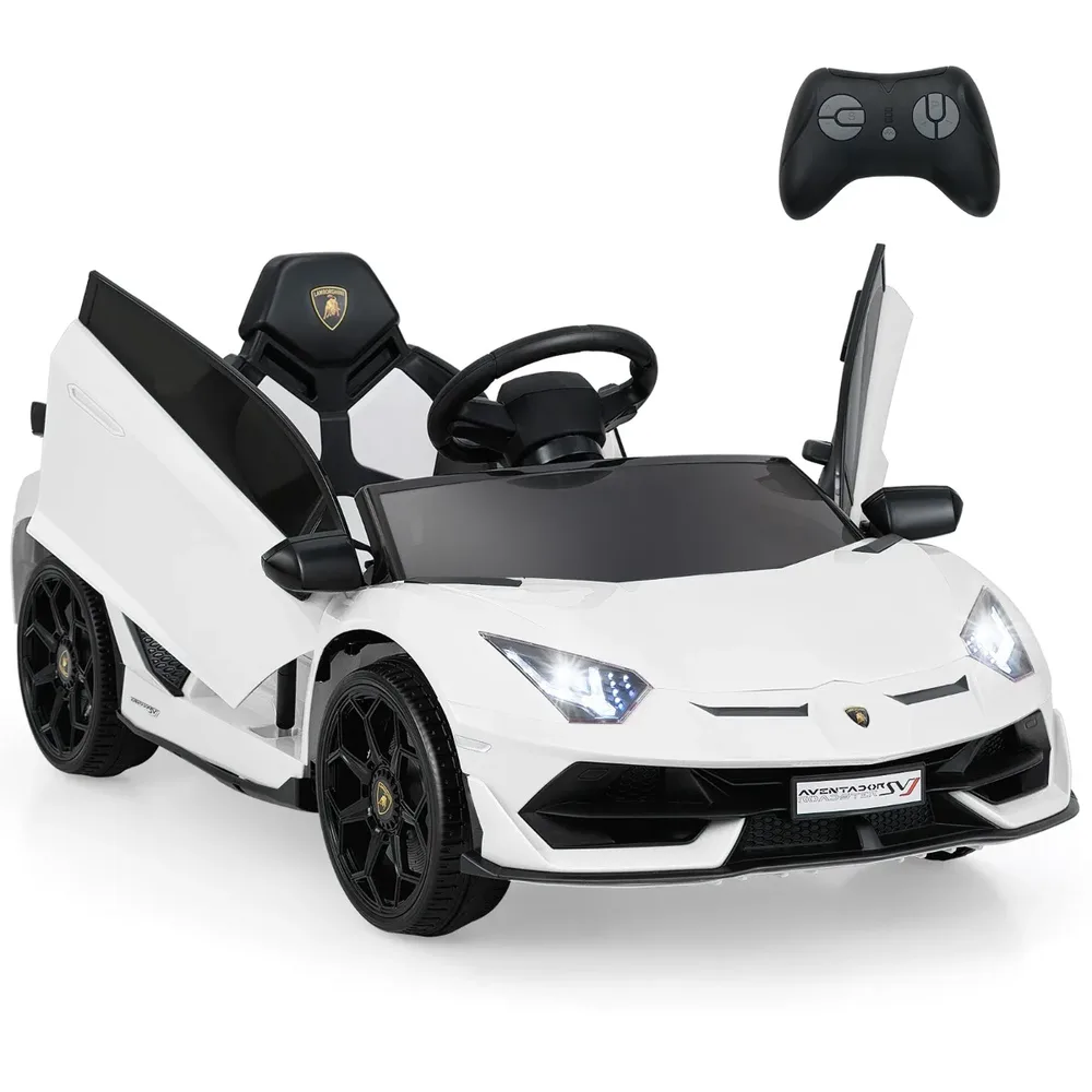 Детска електрическа кола Lamborghini 12V с дистанционно и хидравлични врати, бяла