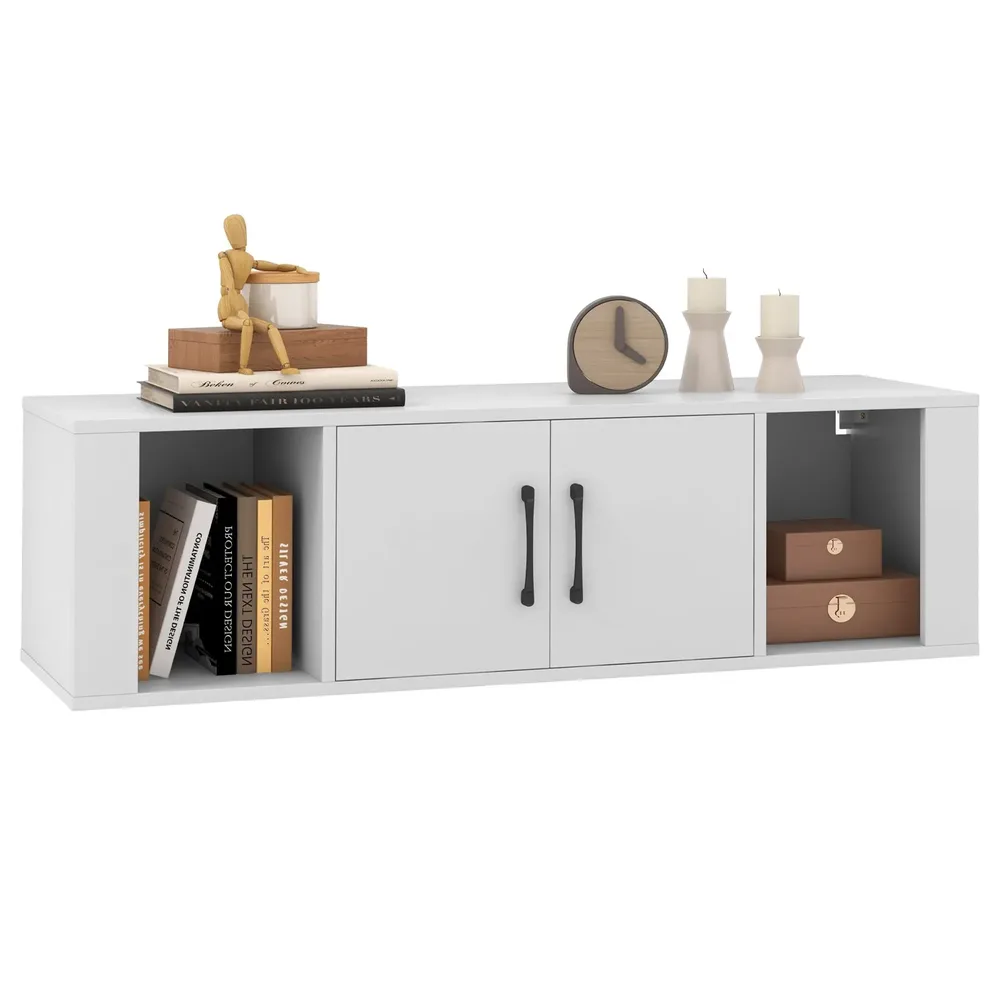 Висящ шкаф с 2 врати и 2 отворени отделения, 108 × 33 × 30,5 см, бял, снимка 7