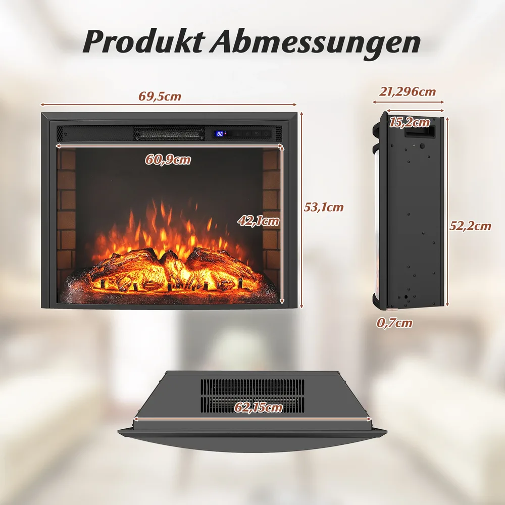 Електрическа камина 1500 W за стена или вграждане, с дистанционно, черна, снимка 3
