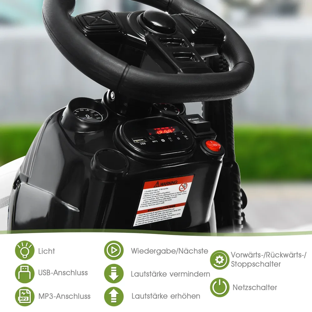 Детски електрически трактор 12V с ремарке и дистанционно 2.4G, бял, снимка 5