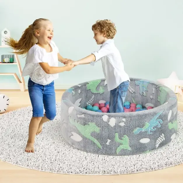 Кръгъл сух басейн с 200 топки за бебета, със сваляем калъф, светещ в тъмното, сив, снимка 6