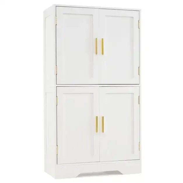 Шкаф за съхранение с 4 врати, 2 регулируеми рафта и предпазители срещу падане, бял, снимка 5