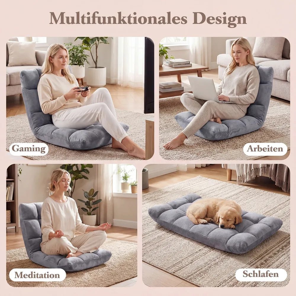 Сгъваем фотьойл за под с регулируема облегалка и пяна с висока плътност, сив, снимка 7