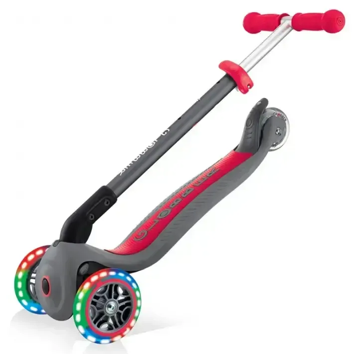 Сгъваема тротинетка със светещи колела Globber Primo Foldable Lights, сиво-червена, снимка 5