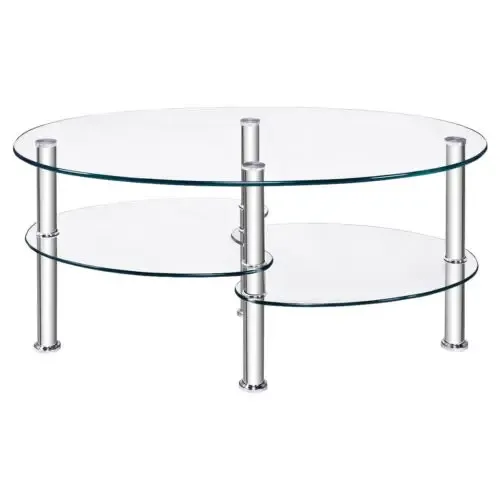Овална холна маса от закалено стъкло с 3 нива, 90 × 50 × 45 см, прозрачна, снимка 3