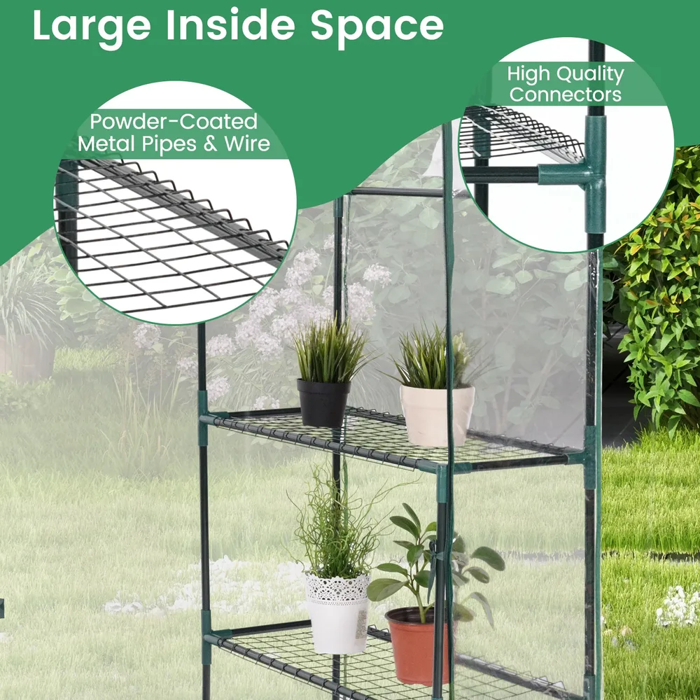 Оранжерия с PVC фолио и рафтове за растения, 143 × 73 × 195 см, снимка 7