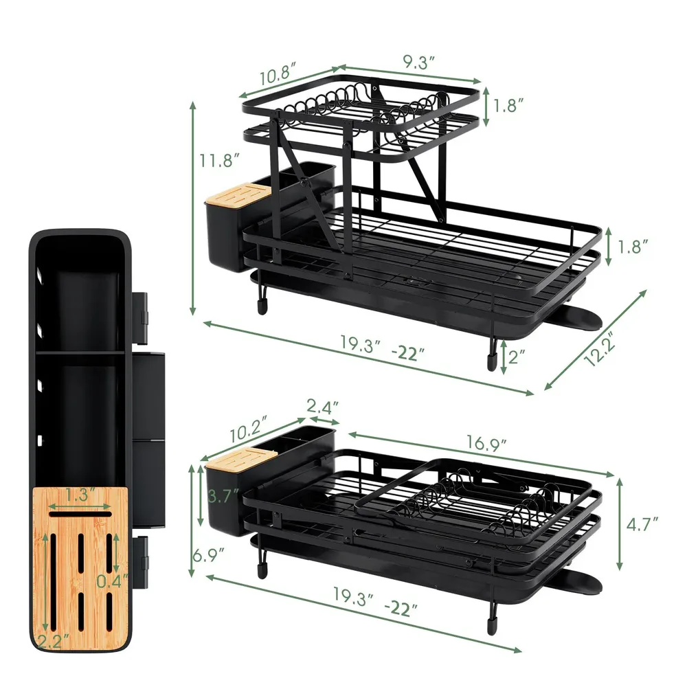 Сгъваем сушилник за съдове на 2 нива със сваляема тава за оттичане, черен, снимка 5