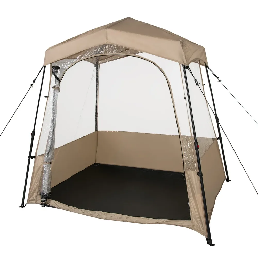 Pop-up спортна палатка с прозрачен PVC купол за риболов и къмпинг, 180 см, кафява, снимка 4