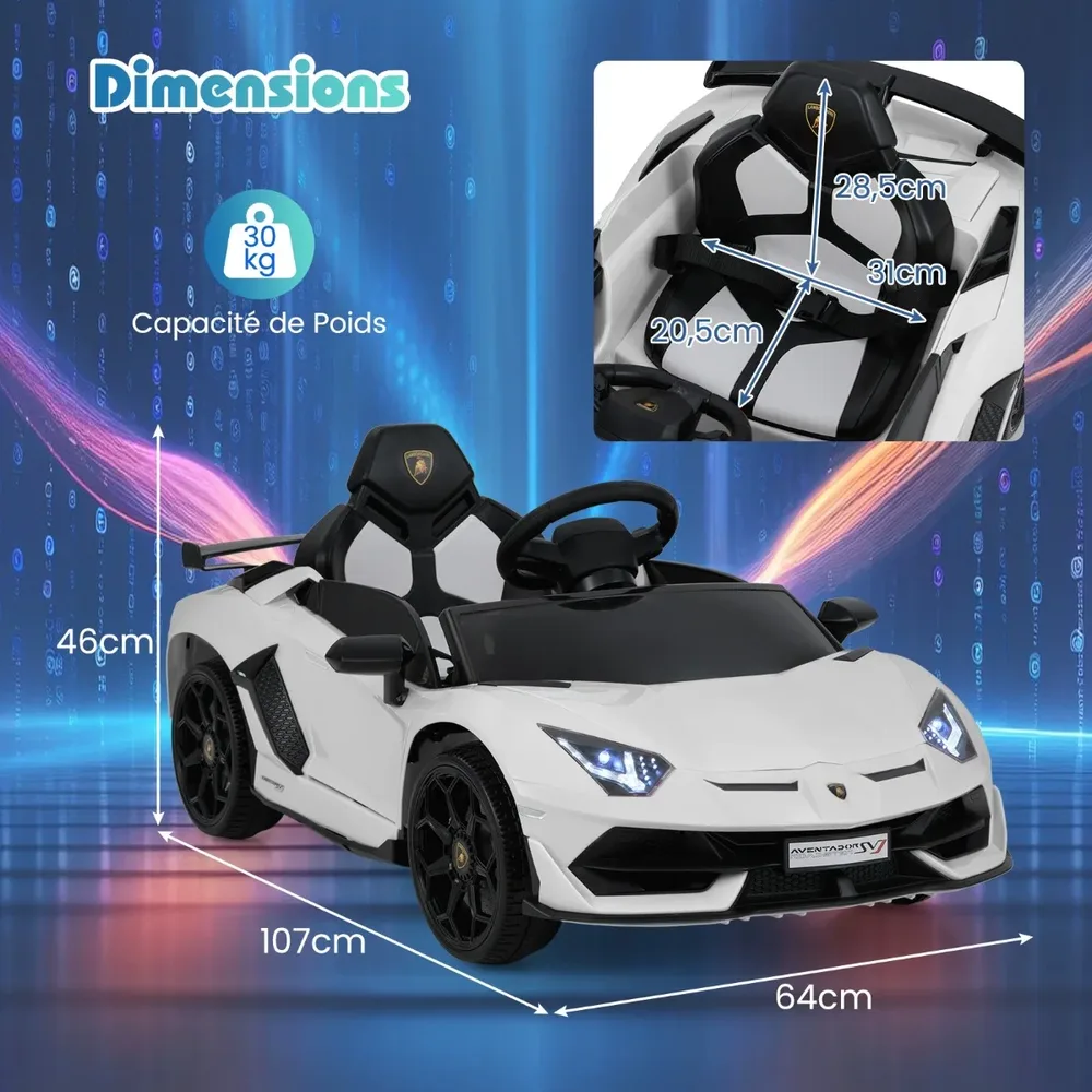Детска електрическа кола Lamborghini 12V с дистанционно и хидравлични врати, бяла, снимка 7