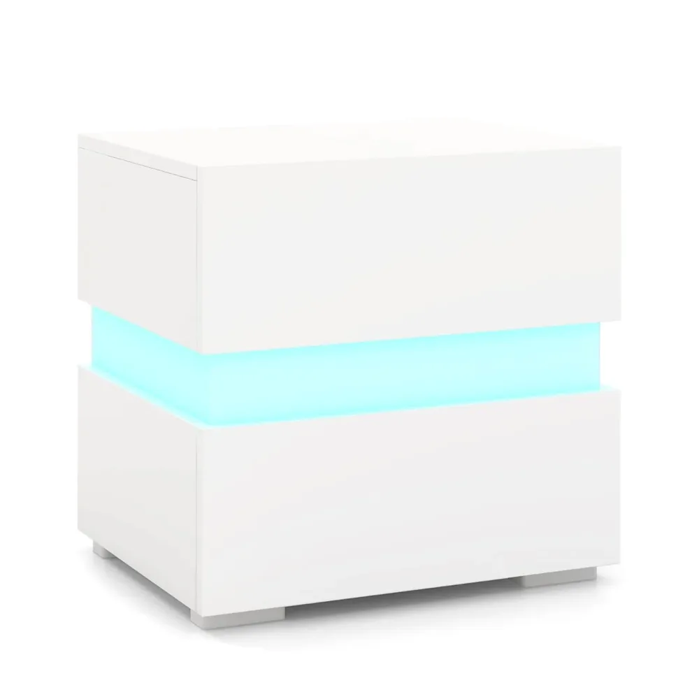 Нощно шкафче с 2 чекмеджета и LED осветление, комплект от 2, бели