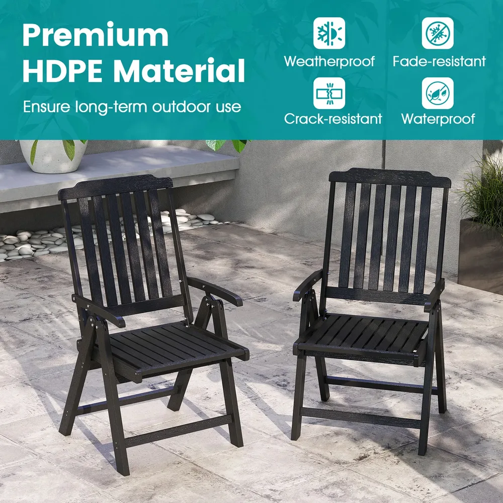 Сгъваем градински стол от HDPE с подлакътници, черен, снимка 6
