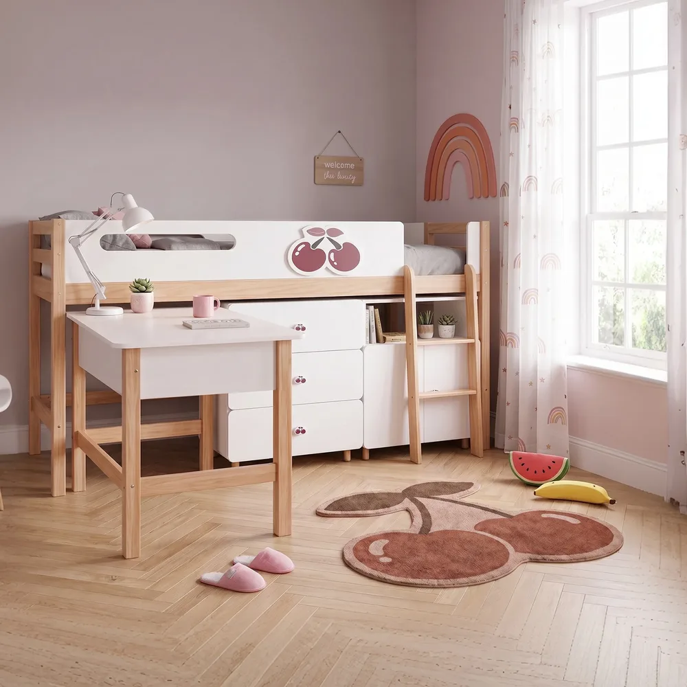 Детско комбинирано легло CHERRY с бюро, скрин, шкаф и подматрачна рамка, 90x200 см, снимка 9