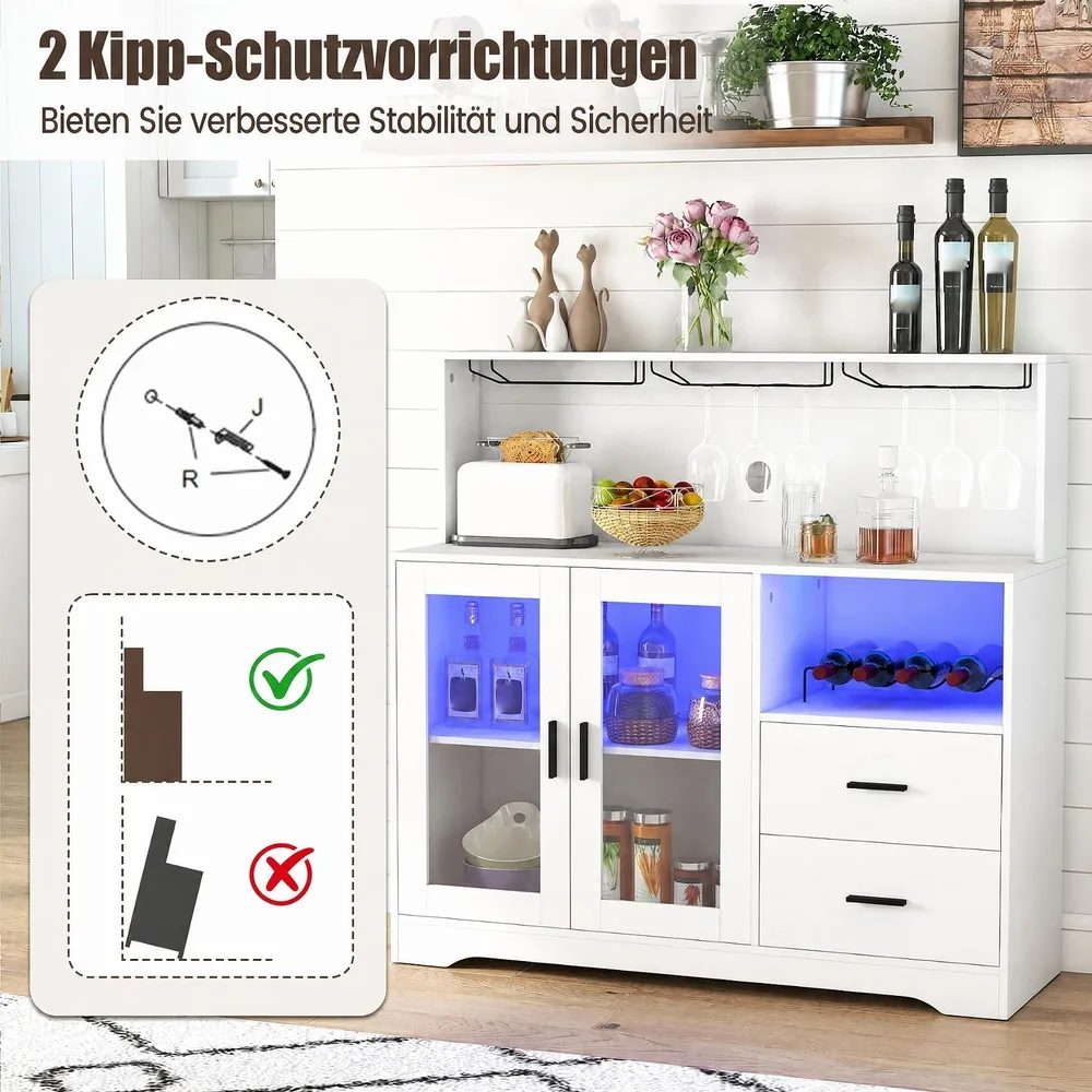 Бюфет с отворени отделения, контакти и LED осветление, 120 × 40 × 115,5 см, бял, снимка 4