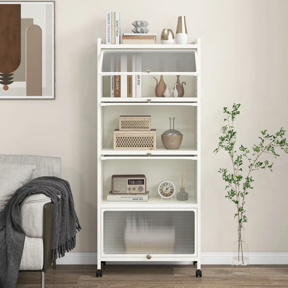 Кухненска етажерка на 5 нива с повдигащи се врати от PC, бяла, снимка 5