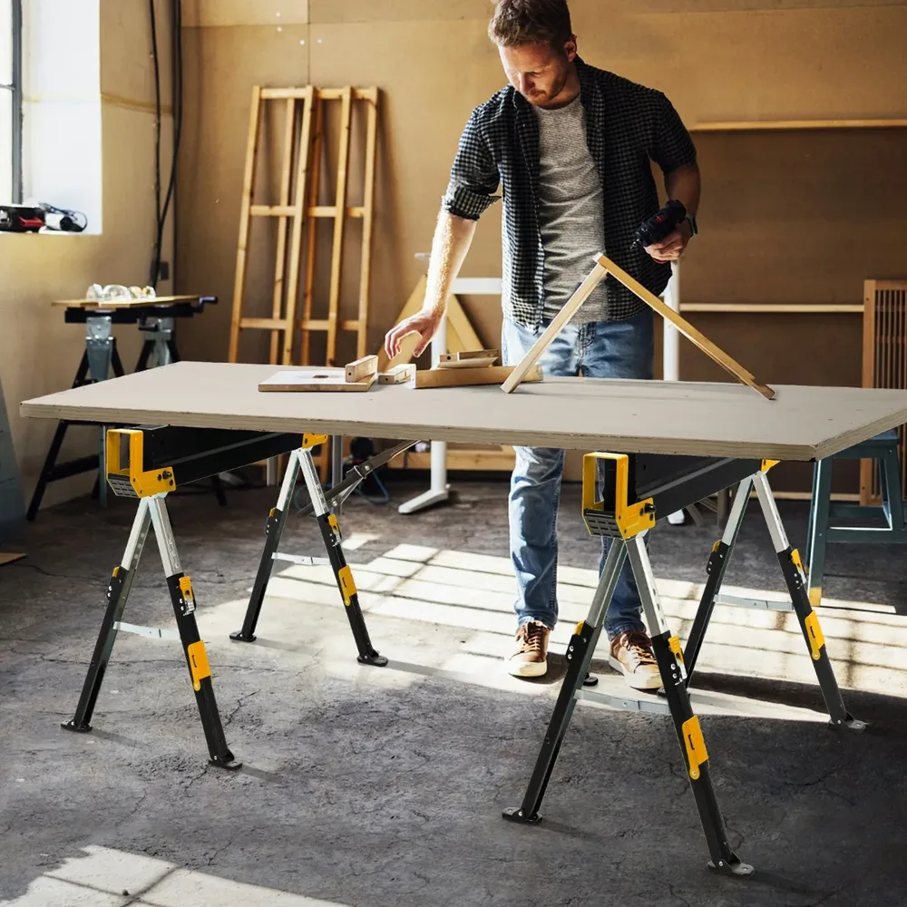 Комплект от 2 сгъваеми козли с регулируема височина, до 1180 кг общо, жълто-черни, снимка 6