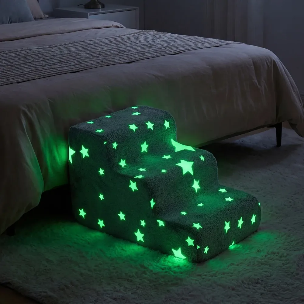 Стълба от пяна за кучета с 3 стъпала, неплъзгащо дъно и перящ се калъф от фланел, сива, снимка 3