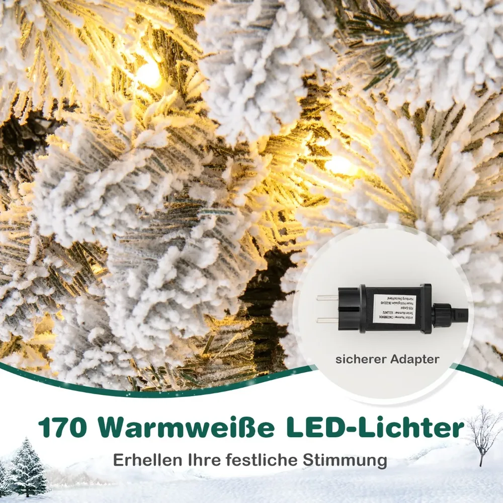 Изкуствена заснежена елха с борови игли и топли LED светлини, 180 см, снимка 7