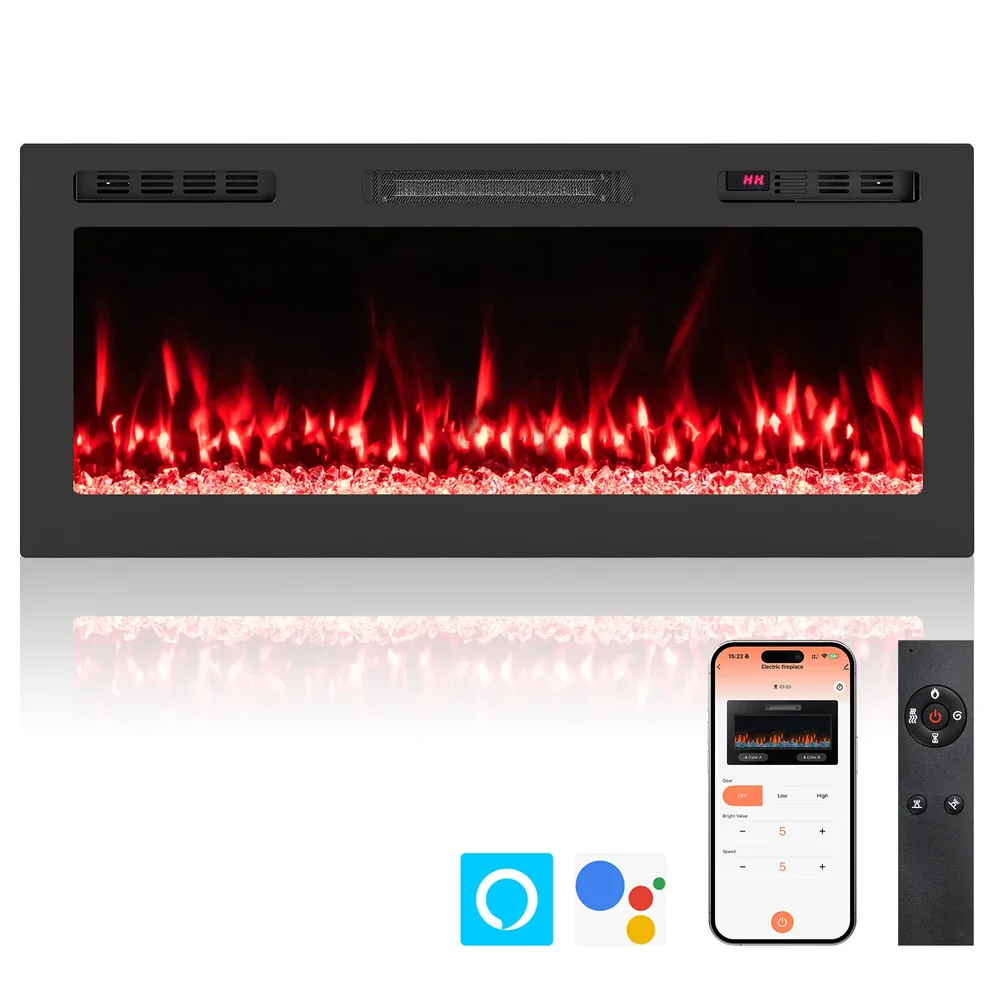 Електрическа камина с отопление 750/1500 W, дистанционно и управление през приложение, 42 инча, снимка 8