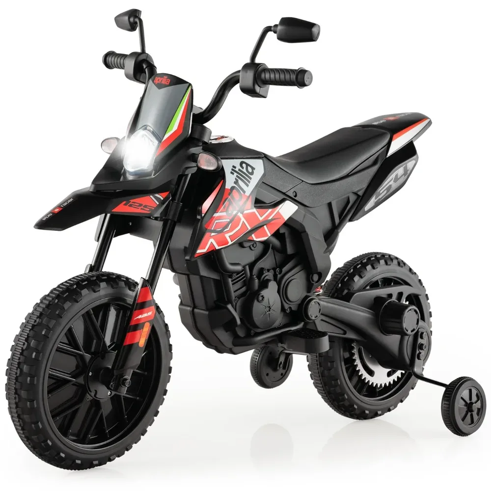 Детски електрически мотор Aprilia 12 V с помощни колела, лицензиран, червен
