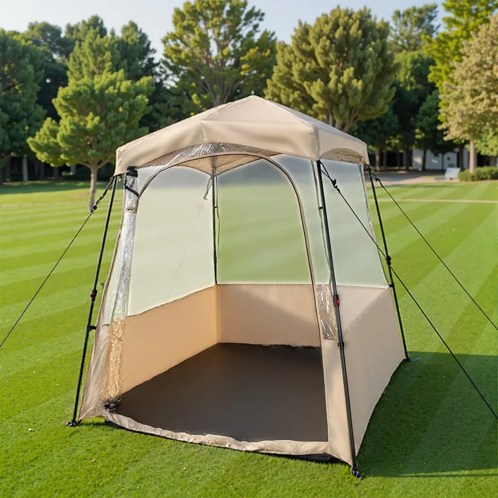 Pop-up спортна палатка с прозрачен PVC купол за риболов и къмпинг, 160 см, кафява, снимка 3