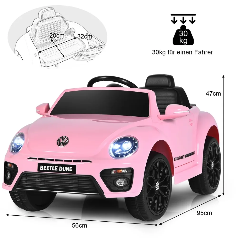 Детска електрическа кола VW Beetle с музика, 2 режима на светлини и дистанционно, розова, снимка 8
