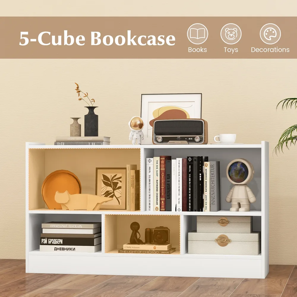 Детска етажерка за книги и играчки с 5 отделения, бяла, снимка 5