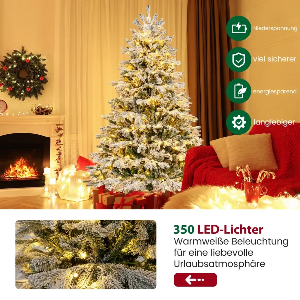 Изкуствена заснежена елха с 1022 смесени върха и 350 LED светлини, 180 см, снимка 2