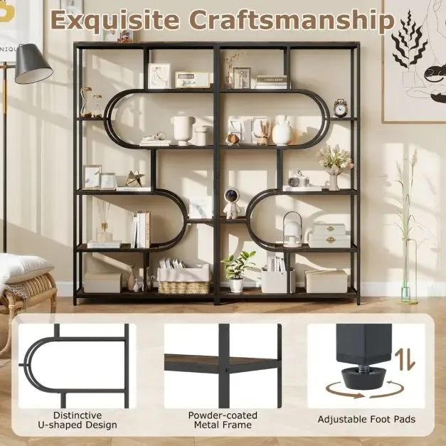 Индустриална U-образна етажерка с 8 открити рафта, 95 × 30 × 175 см, кафява, снимка 7