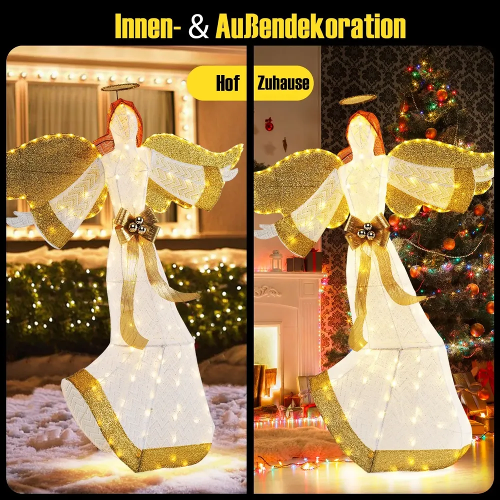 Светещ коледен ангел за двор, 160 см, със 180 топли LED светлини, снимка 6