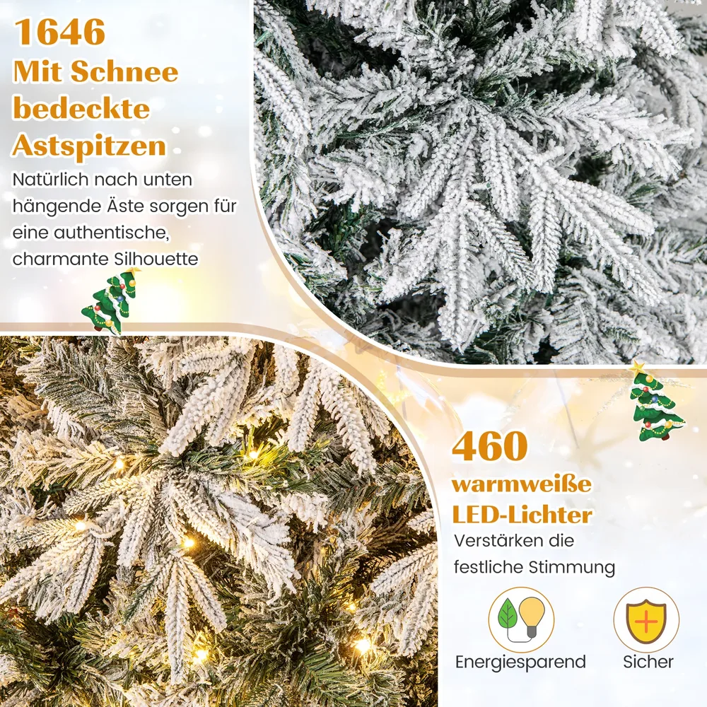 Заснежена коледна елха на панти с вградени 460 топлобели LED, 240 см, снимка 6
