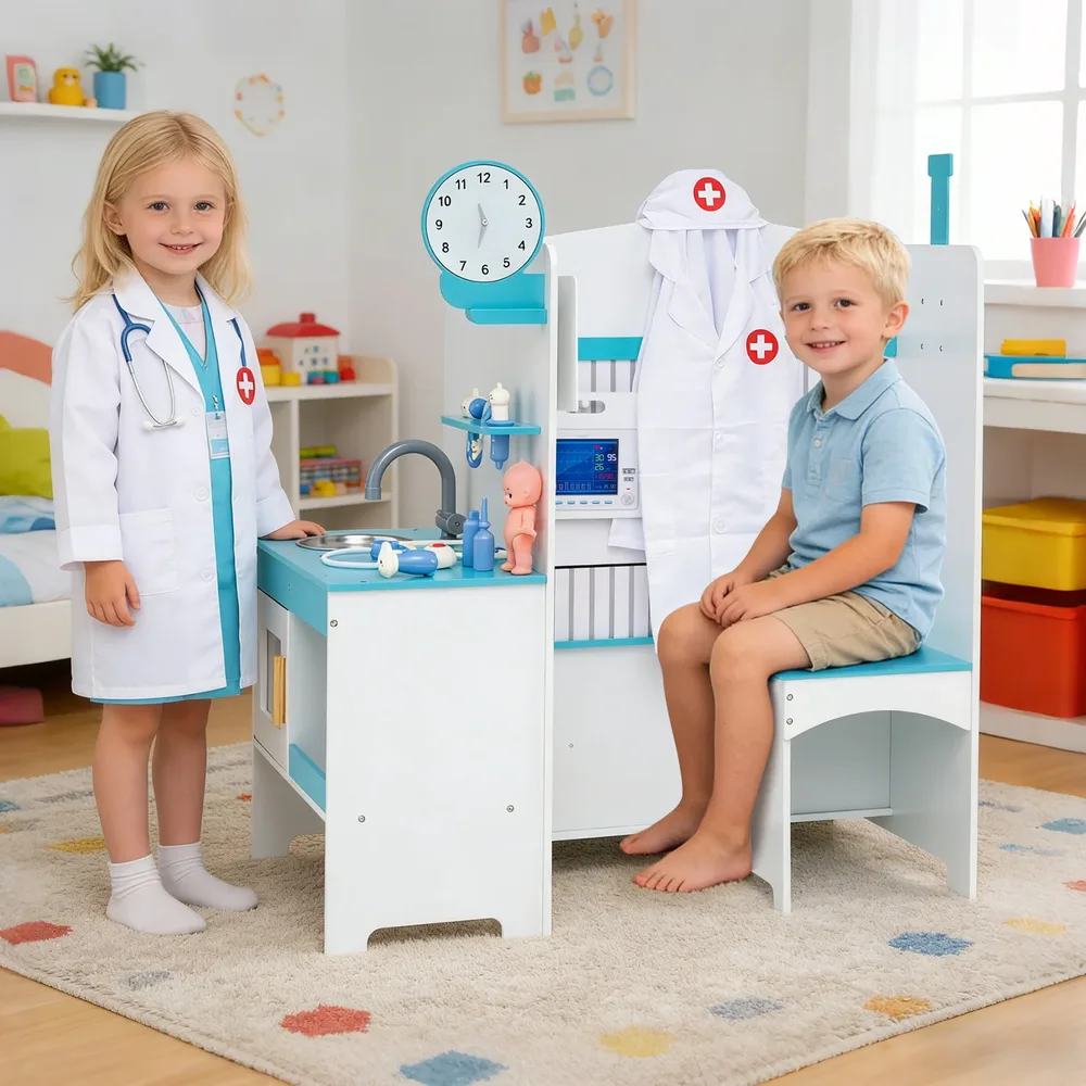 Детски докторски кабинет за игра с регулируема мярка за ръст, син, снимка 2