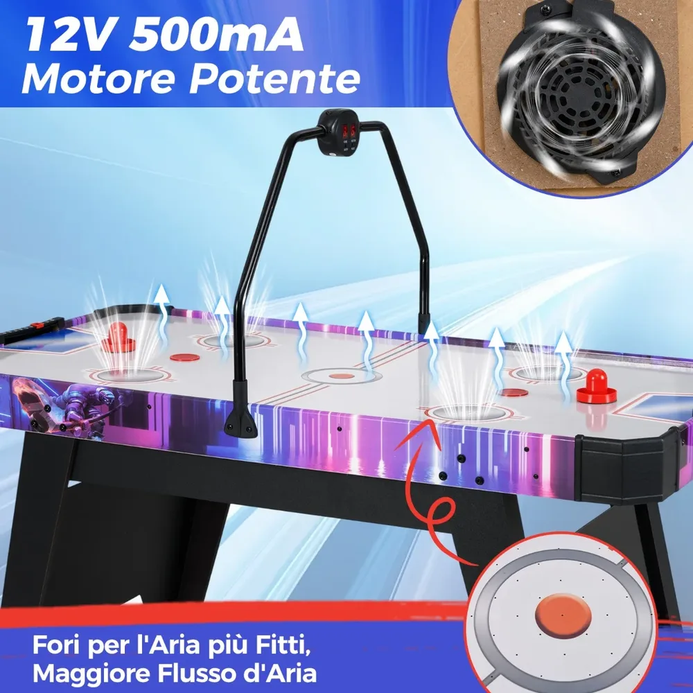 Маса за въздушен хокей с мотор 12 V и LED табло за резултат, 144 см, черна, снимка 6