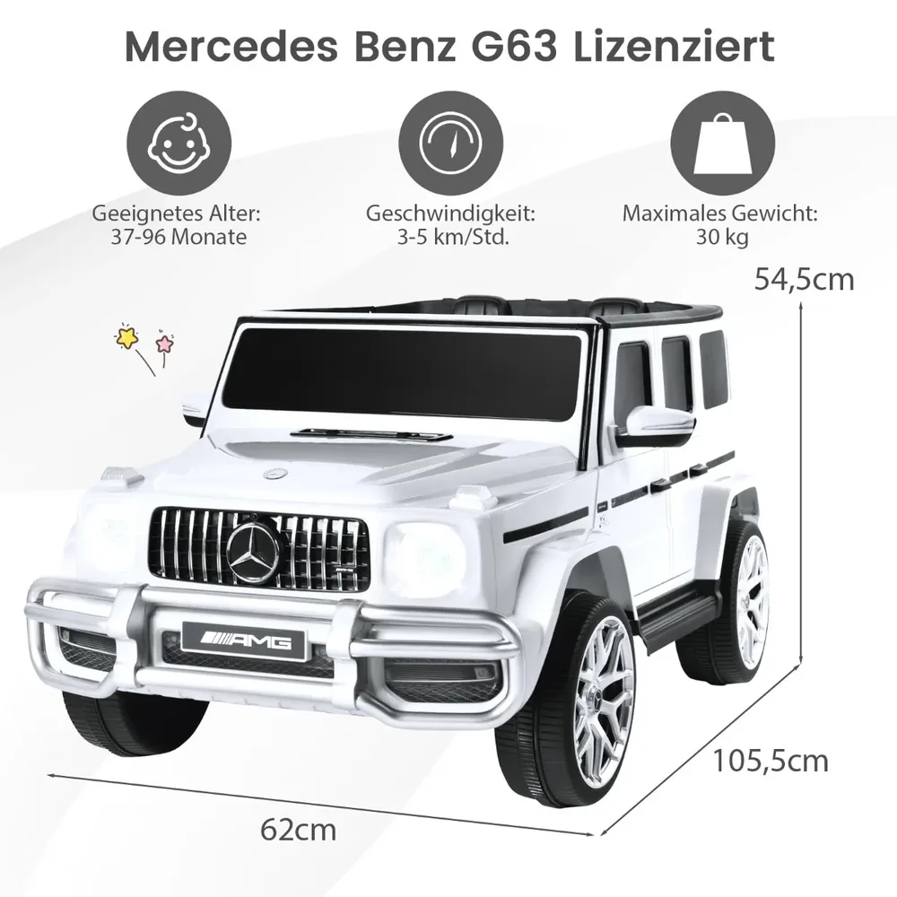 Детска електрическа кола Mercedes-Benz G63 12V с музика и фарове, бяла, снимка 6