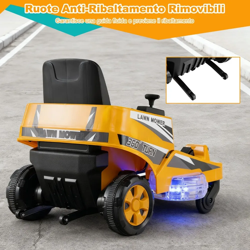 Детска електрическа косачка 12 V с два лоста и LED светлини, жълта, снимка 5