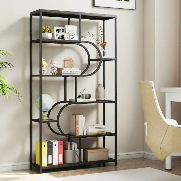 Индустриална U-образна етажерка с 8 открити рафта, 95 × 30 × 175 см, кафява, снимка 3