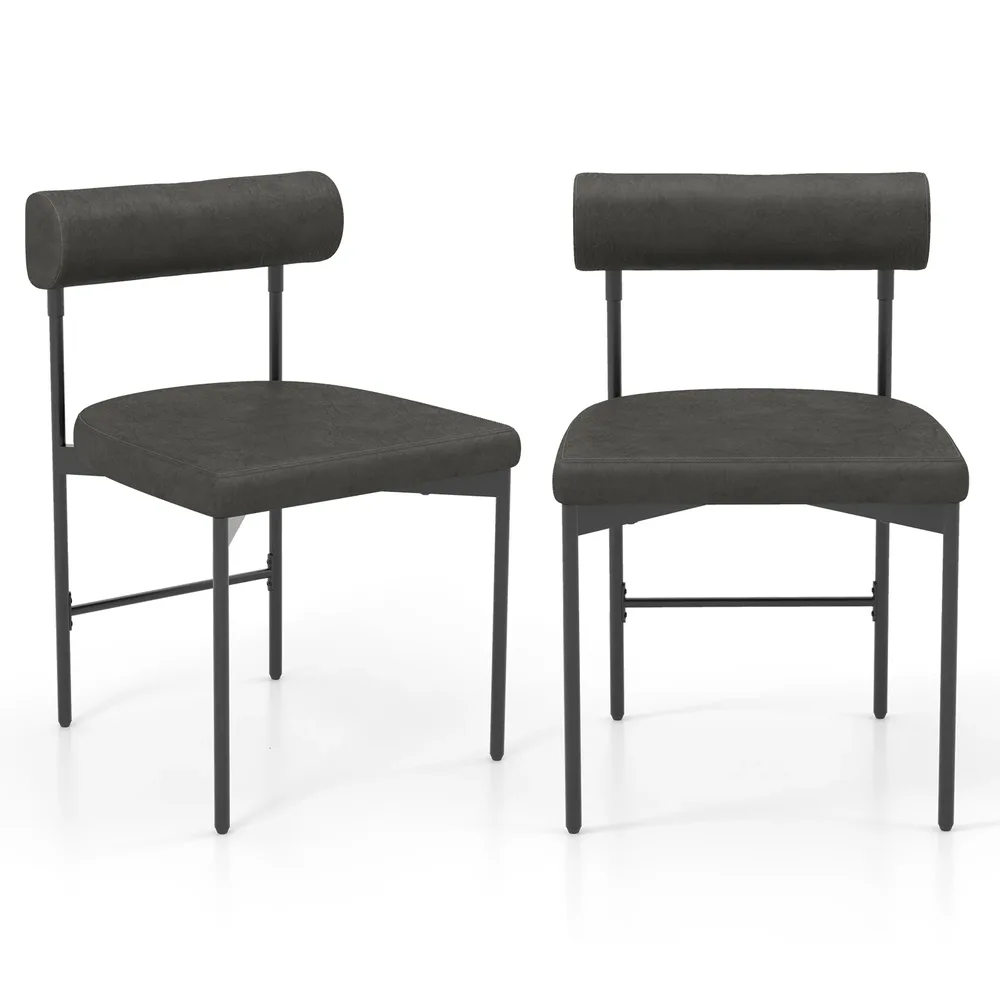 Комплект от 2 кухненски стола с тапицерия от еко кожа и извита подплатена облегалка, сиви