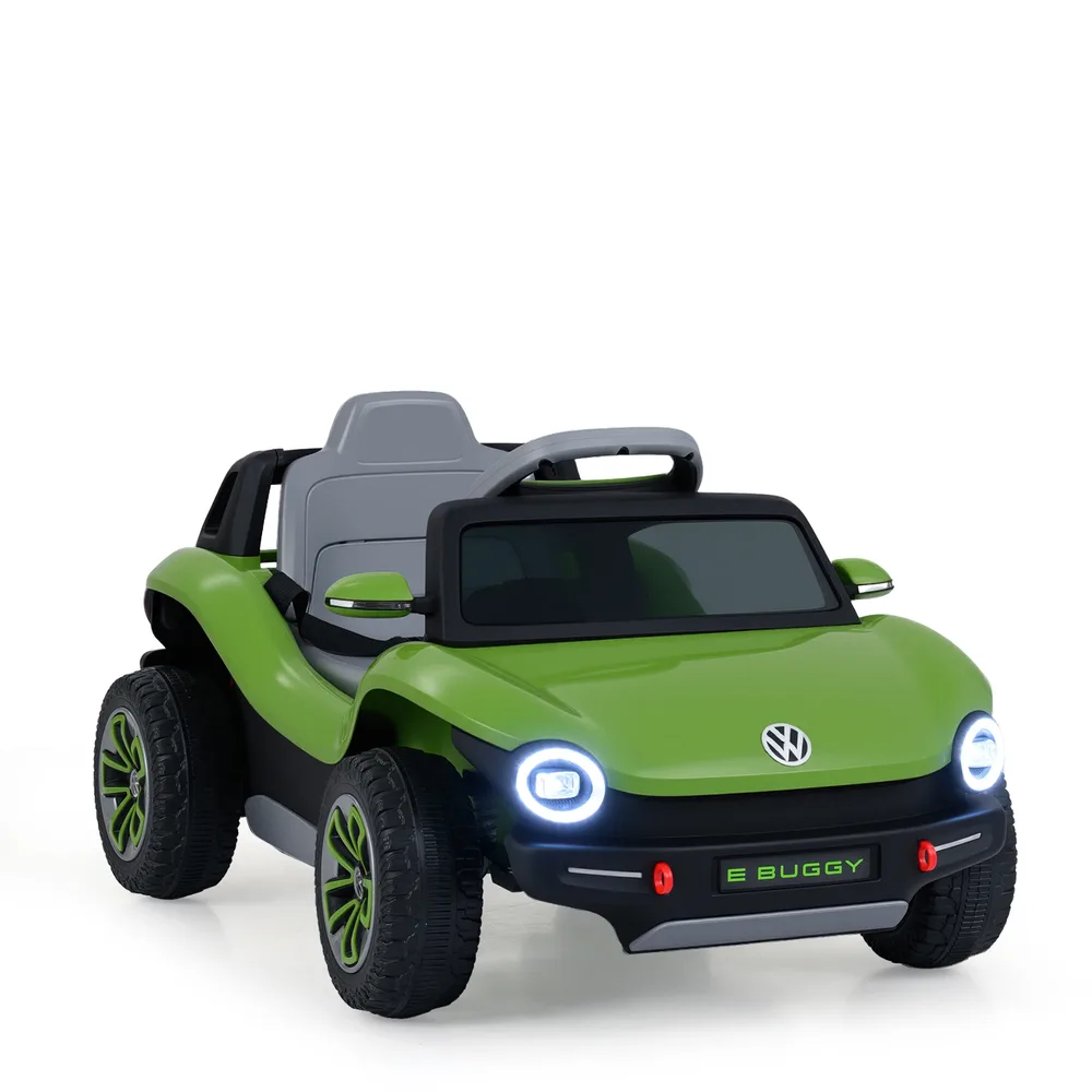 Детска електрическа кола Volkswagen 12 V с дистанционно, LED светлини и музика, зелена