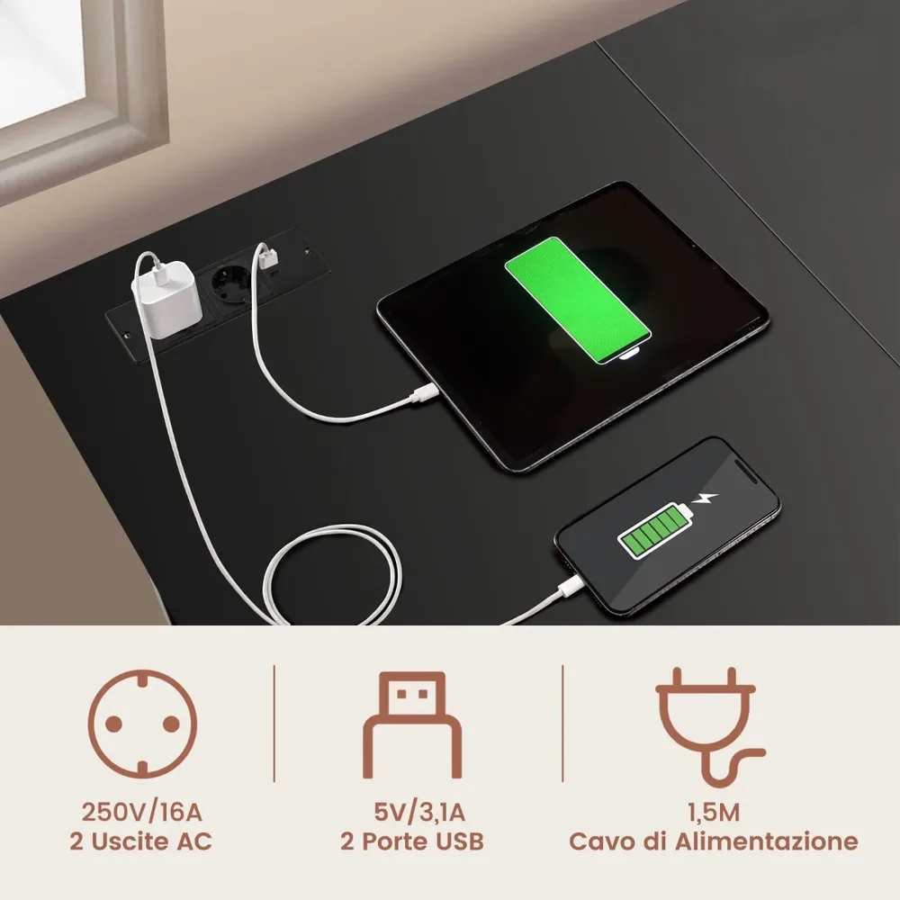 L-образно ъглово бюро с контакти и USB портове 120 × 120 × 75 см, черно, снимка 3