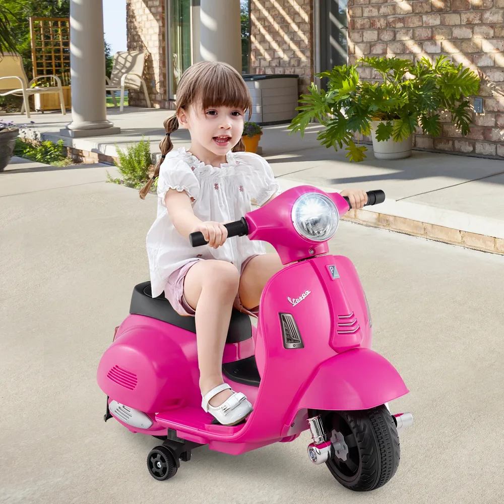 Детски електрически мотор Vespa 6V с LED фар и помощни колела, розов, снимка 2