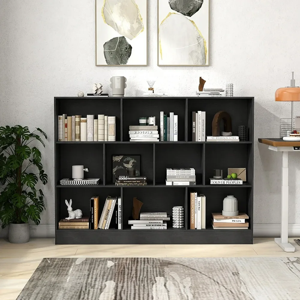 Етажерка с 10 кубични отделения и 2 комплекта против преобръщане, 140 × 24 × 104 см, черна, снимка 4
